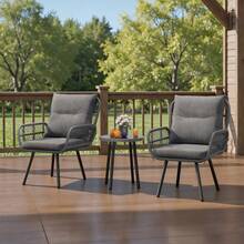 3 teiliges Gartenmöbel Set, Bistro-Set aus handgewebten Rattan mit Glastischplatte, Balkonmöbel Set für 2 Personen für Rattan, Balkon, Terrasse, Garten, Beige und Grau sind verfügbar. - Grau - Übersicht 3