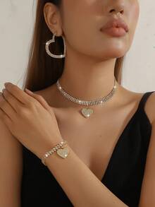 4件套优雅心形项链、耳环、手链首饰套装，适合在情人节、晚宴、舞会、音乐节、派对等场合佩戴。 - 彩色 - 查看 8