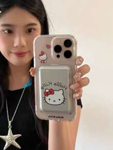Sanrio 适用于 17 Pro Max、16 Pro、15 Pro、14、XS、13、12 - 可爱卡通猫咪图案磁吸透明防摔手机壳，带卡槽