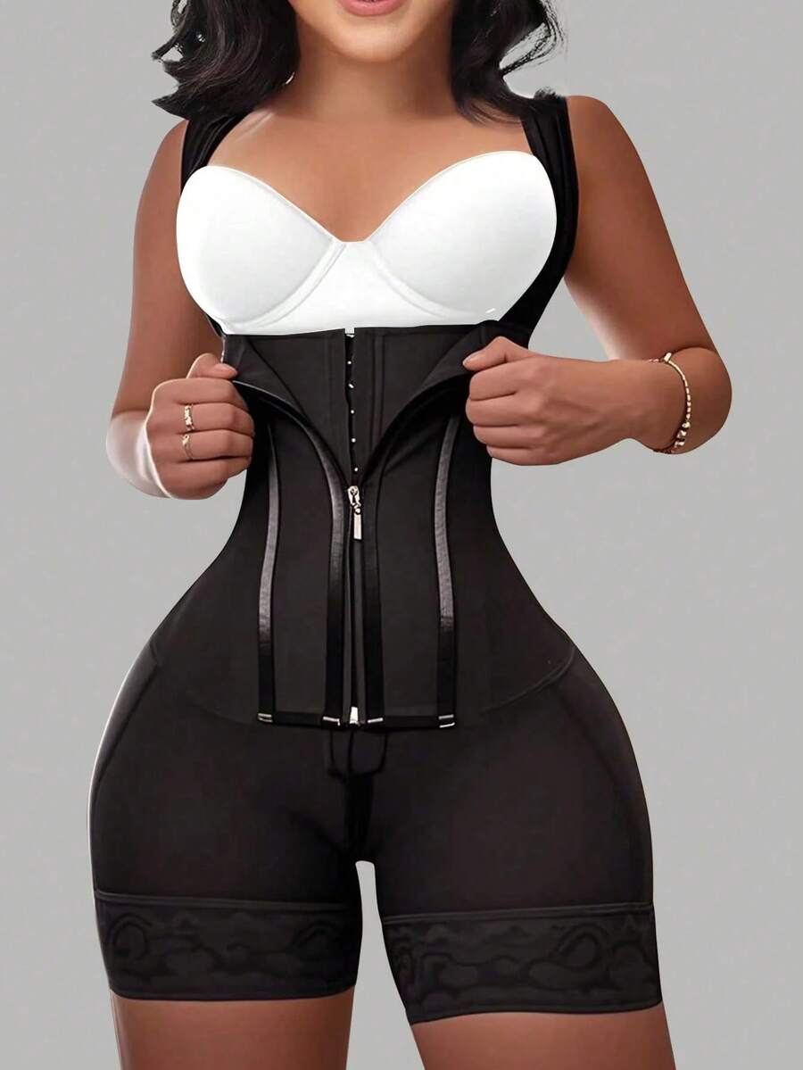 1 Pc Women's Faja Body Shaper Bodysuit, Colombian Shapewear,Tummy Control ,Butt Lifter, Slimmer Jumpsuit,Zipper Closure,Thigh Slimming Bodysuit Lingerie,Suitable For Daily Wear Or Various Occasions-Autumn,Christmas And Halloween Costumes - 彩色 - 查看 1