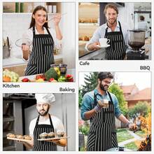 NLUS 2 Pack CooFKing Aprons For Women With Pockets Adjustable Kitchen Bib Aprons For Women Men Chef, Black/White Stripe (Black/White Stripes),DarkBlack/White-2 - 深色/白色-2 - 查看 8