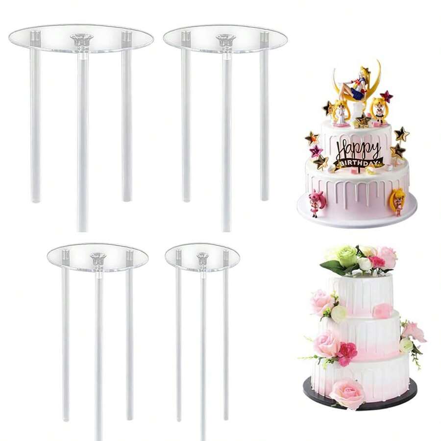 Conjunto de suporte para bolo de vários andares com 3 hastes para bolos de 4/5/6/8 polegadas (10/12/15/20 cm). - Claro - Ver 1