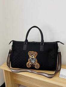 حقيبة يد مطرزة بشكل دب جميل، حقيبة سفر كبيرة السعة للرجال، حقيبة سفر للرحلات القصيرة، حقيبة سفر، حقيبة محمولة تناسب الحقيبة المتحركة، فصل بين الجاف والرطب، حجرة حذاء مستقلة، خفيفة الوزن، حقيبة رياضية متعددة الوظائف للطلاب والنساء، حقيبة سفر للأعمال