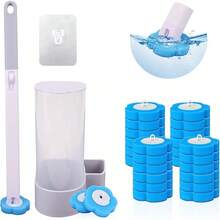 Juego de Cepillo de Inodoro Deshechable 36pcs, Escobilla Para Inodoro Desechable Trae Tu Propia Solución Limpiadora, Con 36 Cabezales de Repuesto y Portacepillos de Almacenaje, Para Limpieza de Baño - Azul 24 piezas - Ver 2