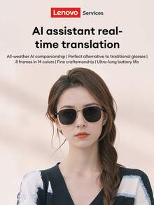 Lenovo GS103 Fashionable AI Smart Glasses, Conversation Translator, Work Assistant, HD Calling, Noise Cancelling Headphones And Glasses 2-In-1, Long Battery Life, Overseas Work And Travel, Real-Time Face-To-Face Translation, Wireless Smart Glasses