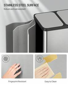 HEXCELEN Kitchen Waste Bin, Waste Separation System 2 Compartments 30L (2 X 15L), Stainless Steel Kitchen Waste Bin, Pedal Bin With Color-Coded Pedals, Quiet Slow-Descent Waste Bin, Silver - Bạc - Xem 5