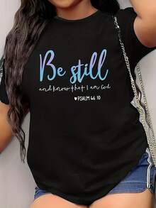 plus size womens size t shirt with letter print machine washable - Negro - Ver 1
