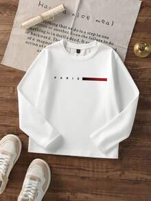 3件装青少年男童学生休闲印花圆领长袖T恤，春秋季 - 杏色 - 查看 2