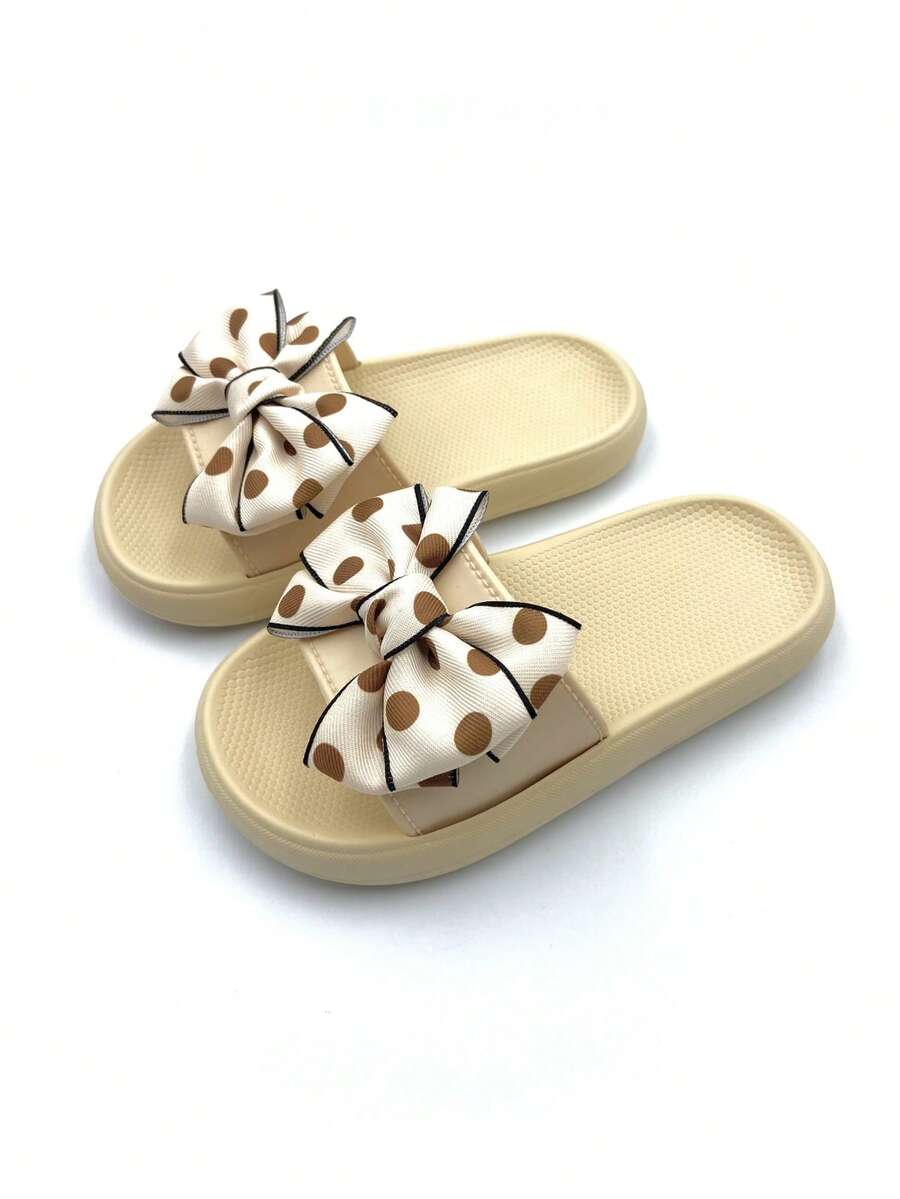 1 paire de pantoufles à pois avec nœud et semelle souple, convenant pour le port intérieur et extérieur, la maison, la salle de bain, la piscine, l'été - Nude - Voir 1
