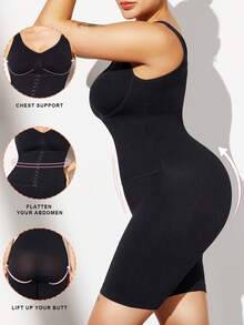 1pc Plus Size Curve Women's Activewear Yoga Set, Seamless High Support Moisture Wicking Breathable Outdoor Curvy - 黑色 - 查看 2