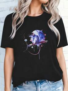 Rat Owner Colorful Portrait Motif Rodent Pet  Rat Lover T-Shirt - Black - View 4