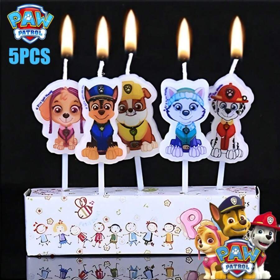 5件套汪汪队立大功蜡烛，儿童生日蛋糕装饰，可爱卡通人物巡逻犬用品，派对用品，圣诞装饰，圣诞袜填充物 - 彩色 - 查看 1