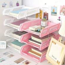 Bandeja organizadora de escritorio de doble capa - Estante de almacenamiento de escritorio duradero con múltiples compartimentos, sostiene suministros de oficina, archivos y accesorios | Solución de almacenamiento para el hogar y la oficina resistente y confiable - Bandeja de almacenamiento de escritorio de dos niveles - Ver 3