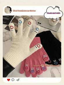 1 Pair Thick Fleece Fingerless Gloves For Women, Knitted Polyester Material, Casual Neutral Texture, Suitable For Commuting, Sports, Cycling, Running, Student Performances, Birthdays, Anniversaries, Christmas And Other Occasions, An Ideal Gift For Friends. +Winter Gear+ Glove Bear+ Christmas