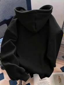 Women's Minimalist Print Solid Color Hoodie(Sudadera Con Capucha), Premium Cotton Blend Fabric, Basic Casual Light Street Style, Soft Long Sleeve Hooded Sweatshirt, Great For Daily Wear, Must-Have Essential For 2026 Spring Break And Back To School - màu đen - Xem 2