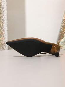 2025 New Fashion Sexy Pointed Toe Women's High Heels, Satin Fabric Backless Pumps, Brown - Brown - View 4