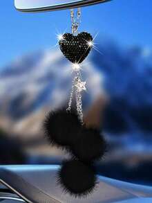 1pc Diamond Encrusted Heart Shaped Pendant Car Rearview Mirror Charm, Women's Car Accessory, Auto Decor - một kích cỡ - Xem 2