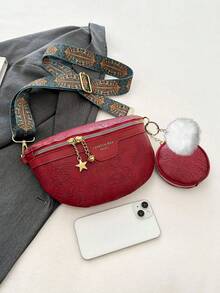 2pcs Set Embossed Waist Bag & Chest Bag, Large Capacity, Chinese Style Handbags For Women - Red - View 9