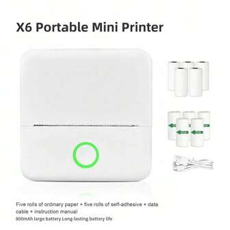 Wireless Bluetooth Label Printer, 200DPI Resolution, Thermal Photo Printer, Gift For Lover & Friend, For Labels, Learning, Photos. Package Includes: Printer (1 Roll Of Paper Included), Data Cable, Manual, 5 Rolls Of High-Quality Printing Paper, 5 Rolls Of Sticker Paper (11 Rolls Of Printing Paper In Total)