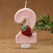 1 pieza Vela de cumpleaños con número ritual, vela decorativa de fresa para pastel, vela con número de purpurina rosa 0-9, adecuada para pastel de cumpleaños, fiesta grande de vacaciones, adecuada para hombres y mujeres - Rosa - Ver 4