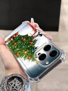 1 Snowman Snowflake Christmas Tree Pattern Anti Drop Transparent All Inclusive Lens Phone Case Compatible With Apple 16/15/14/13/12/11 And Other Phone Models Suitable For Giving Friends Gifts, Etc - Clear - View 5