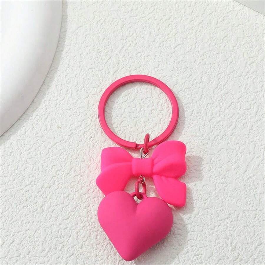 1/2 Pieces Heart & Chain Keychain Solid Key Ring Minimalist Bag Accessory Valentine's Day Jewelry - Multicolor - View 1
