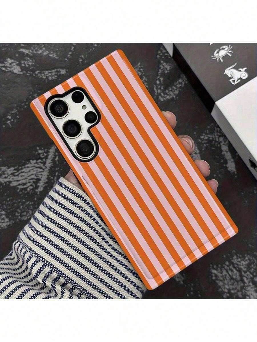 [Glossy, Red Striped Phone Case] Glossy, Fashionable And Minimalist Red Striped Phone Case For Samsung S21, S22 Plus, S22, S23, S23 FE, S24 Ultra, S25, And S25 Plus - 白色 - 查看 1