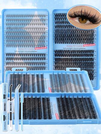640PCS Clusters D Curl False Eyelashes, 10-16mm Long High Capacity Individual Lash Clusters Book, 10D/20D/30D/40D/50D/60D/80D/100D Thick Fluffy, Natural Look Eyes Makeup Beauty, Suit DIY At Home, Soft And Long Lasting Fake Lashes, Portable For Travel, Suit For Stage, Wedding, Outdoor, Daily Work, Music Party Using