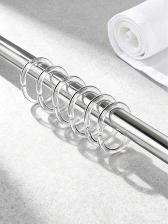 12个装浴帘环，高品质透明塑料浴帘挂钩，可旋转浴帘环 - 耐用C型挂钩，浴室淋浴窗帘杆挂杆，多功能挂钩，必备浴室配件