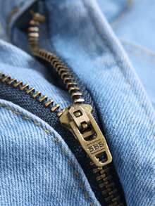 男式破洞紧身弹力牛仔裤，休闲修身裤 - 藍色 - 查看 5