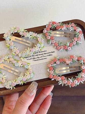 6pcs Love-Themed Flower Hair Clip - Sweet Girls' Simple And Versatile Hair Accessory, Claw Clips, Hair Slide, Hair Barrettes, Hair Accerssories