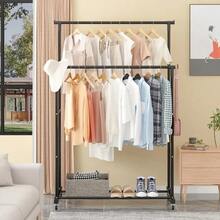 Movable Coat Rack Double Clothes Shelf Simple Rod Clothes Floor-Standing Bedroom Telescopic Floor Hangers Storage Coat Rack - Multicolor - View 3
