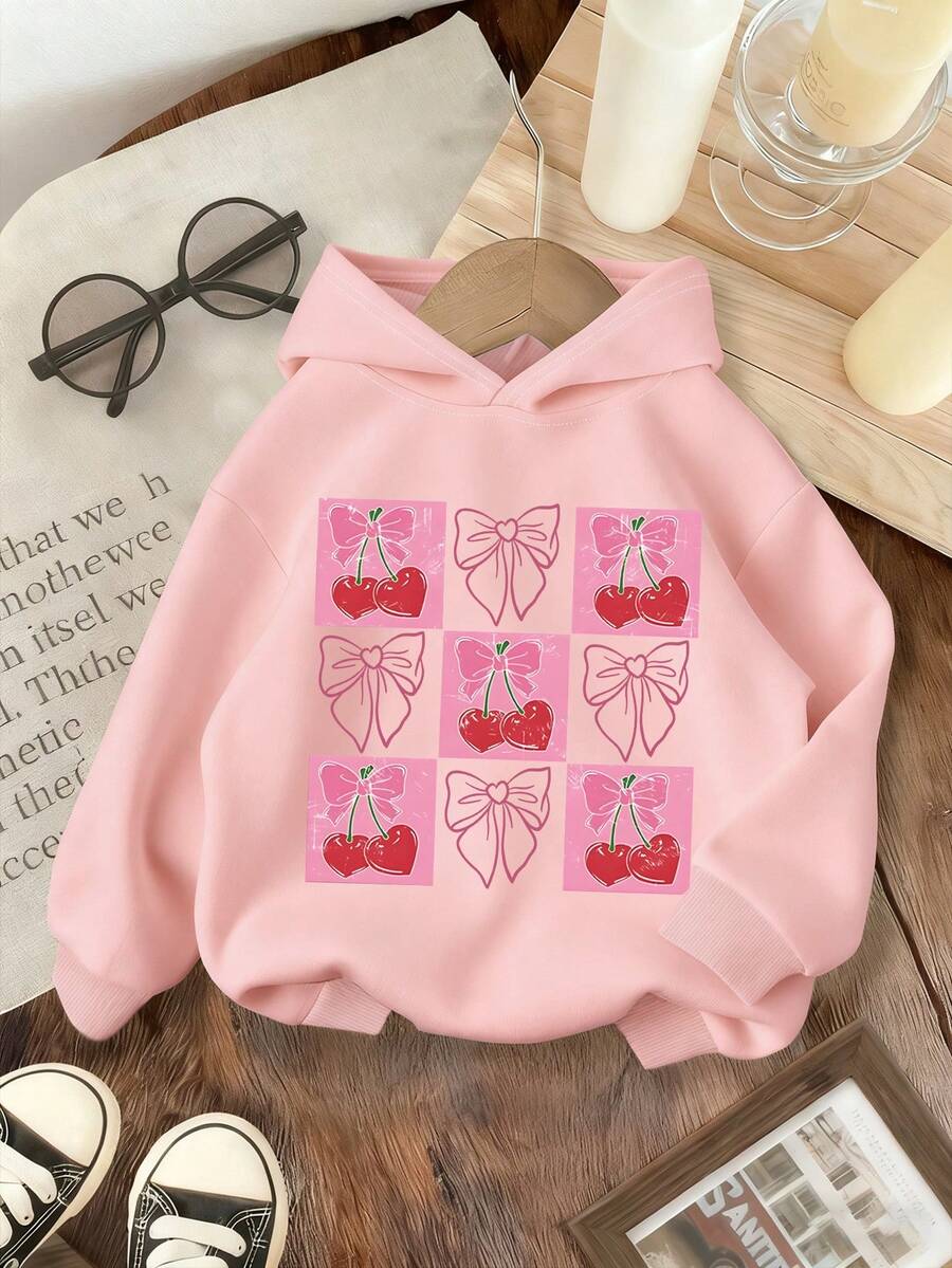 女童休闲设计字母印花运动女童连帽衫女童长袖连帽运动衫 女童秋冬 - 粉色 - 查看 1