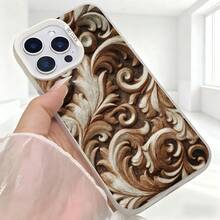 Cubierta de telefono con diseño barroco elegante en tonos marrones y blancos para iPhone 14 Pro Max funda protectora con estampado floral vintage ideal para uso diario en cafeterias y eventos sociales - Negro - Ver 5