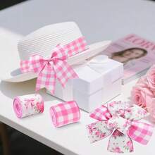 2 Rolls Pink Rose Wired Edge Ribbon - 2.5 Inch, 5 Yards Each Spring Summer Floral Grosgrain Ribbon Set, Vintage Rose Design For Wedding Decor, Gift Wrapping & DIY Crafts, Mother'S Day Gift,Rose - ROSE - 查看 7