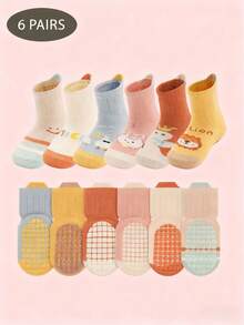 6 Pairs Anti-Slip Baby Socks For Children - Cartoon Animal Dopamine Short Socks And Mid-Length Socks. Suitable For Infants. Can Be Worn All Year Round