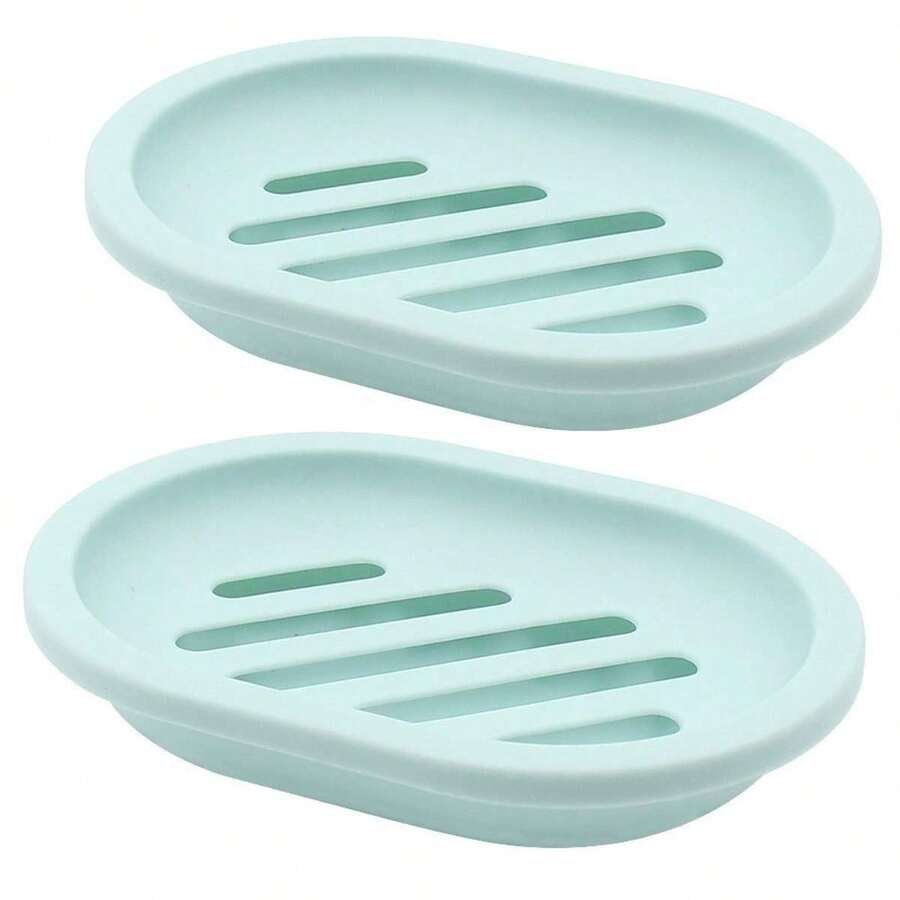 Paquete de 2 jaboneras para ducha, fregadero, tina, soporte ovalado de plástico blanco con desagüe, fácil de limpiar, duradero - Verde - Ver 1