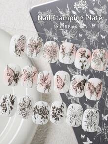 XEIJAYI 1pc Floral & Butterfly Nail Art Tool - Reusable Stamping Templates With Smudge-Proof Delicate Lines - Silver - View 5