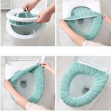 1件针织马桶座套，非电加热垫，100%涤纶柔软浴室盖套 - 保暖、舒适、易于安装和清洁！ - 彩色 - 查看 6