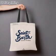 1 Piece Vintage Saint Barth Summer Paradise Handbag - Lightweight Open Top Shoulder Bag, Suitable Women, Casual Beach And Travel Essential, Durable Canvas, Fixed Shoulder Strap, Shopping And Vacation, Beach Bag - trắng - Xem 10