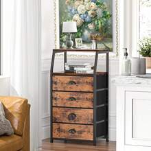 SAFONUS Buros para recamara, Burós Mesa de Noche con 4 cajones y Estante de 2 Niveles, Organizador de Tela para vestidor para Dormitorio, Armario, Pasillo, guardería, Mesa Auxiliar, Mueble Lateral - Marrón - Ver 10