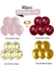 40/80pcs Pink Burgundy Gold Balloons Confetti Metallic Chrome Gold Balloon 60pcs 12inch Wine Red Gold Light Pink Latex Helium Balloon For Wedding Bridal Anniversary Maroon Party Decorations - Multicolor - View 7