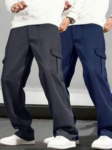 2pcs Tween Boys Casual Sports Outdoor Cargo Pants With Big Pockets, Spring/Autumn - Navy Blue - View 6