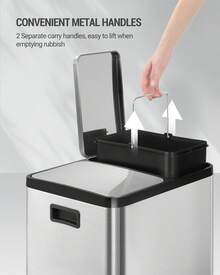 HEXCELEN Kitchen Waste Bin, Waste Separation System 2 Compartments 30L (2 X 15L), Stainless Steel Kitchen Waste Bin, Pedal Bin With Color-Coded Pedals, Quiet Slow-Descent Waste Bin, Silver - Bạc - Xem 4