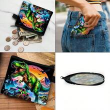 5-Piece Dinosaur Truck Printed Backpack Set (Double-Layer Backpack + Shoulder Strap Round Lunch Bag + Multi-Functional Pencil Case + Drawstring Bag + Coin Pouch) - Black - View 6