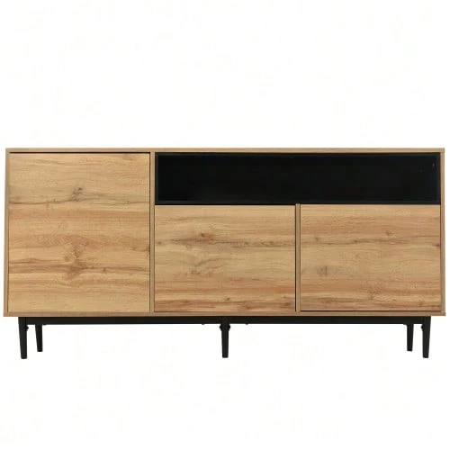 Modern Wooden Sideboard With Three Doors And Shelves, 160 X 35 X 76 Cm, Easy Assembly, Compact Design, Sturdy And Reliable - Natural Color - View 1
