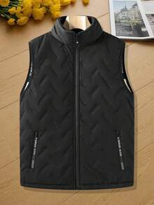 Men's Warm Mandarin Collar Vest, Thickened Quilted Sleeveless Jacket With Zipper And Pockets, Suitable For Casual Outdoor Travel - Black - View 8