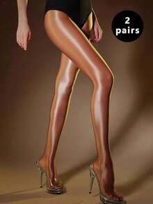 1 双女士丝滑亮泽连裤袜，质地细腻有光泽 - 銅色 - 查看 13