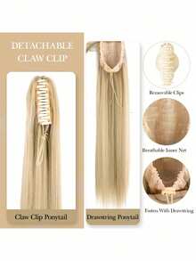 Synthetic Long Straight Claw Clip On Ponytail Hair Extensions 24Inch Heat Resistant Pony Tail Hair Piece For Women Daily Party