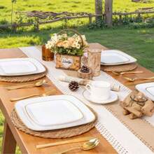 10pcs Square Gold Rimmed Plates - Heavy Duty Gold Square - Includes 10pcs 10.25 Inch Plates Or 10pcs 7.5 Inch Plates, Essential For Dinner, Dessert, Party, Wedding - White - View 10